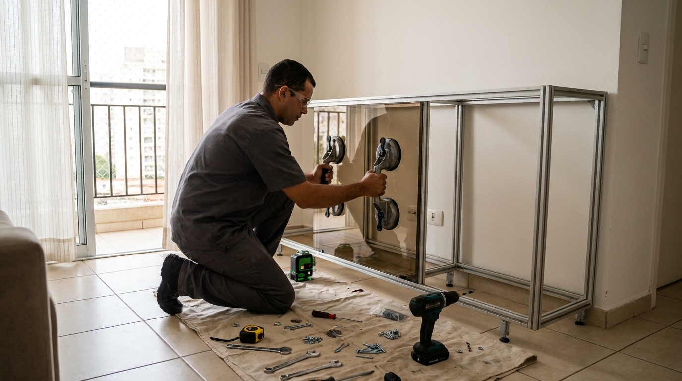 Painel e Rack de TV em Vidro